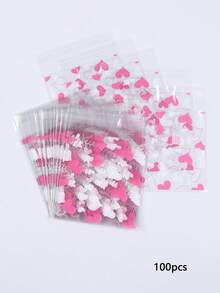 50pcs/100pcs Baking Bag Cookie Snack Candy Packaging Bag Baking Box Creative Gift Box Cake Dessert OPP Self-Adhesive Bag Heart Self-Sealing Bag Card Snack Bag