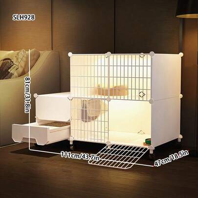 Cat Cage With Litter Box, Indoor Cat House With Toilet, One Bedroom One Bathroom Cat Villa