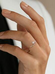 1 Pc Compact And Delicate Four-Claw Single Rhinestone Open Ring S925 Sterling Silver And Versatile Women's Rings, Suitable For Dating, Birthday Gift, New Year's Gift, Valentine's Day Gift - Four-prong Solitaire Open Ring - View 5