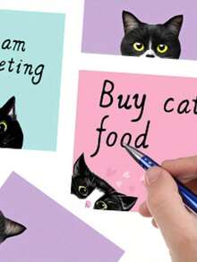 Black Cat Sticky Notes Set, Pink Self-Adhesive Memo Pad, Cute Memo, Super Sticky Notes Card, Gift For Cat Lovers, Teachers Office & School Supplies, 3x3 Inches - Multicolor - View 8