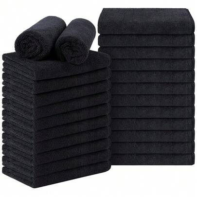 Orighty Black Salon Towel, Pack Of 24 (Not Bleach Proof, 16 X 29 Inches) Super Soft And Absorbent Microfiber Hair Salon Towels For Salons, Hand, Gym, Bath, Spa And Home Hair Care