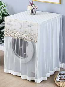 1pc Lace Edged Washing Machine Cover, Side Opening Design, Fits 8-10kg Fully Automatic Washing Machines, Home Appliance Dust Cover Storage Organizer