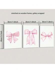 3件組粉色蝴蝶結帆布畫，適用於大學公寓、兒童房、女孩臥室宿舍裝飾，美學牆藝術品，無框 - 彩色 - 查看 12