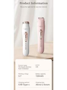 OBOVAY 三合一电动脱毛套装，USB充电式面部毛发修剪器，鼻毛修剪器，腋下、腿毛、鼻毛去除器，女士剃毛神器，理想礼物 - 彩色 - 查看 9