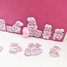 1pc Soft & Squishy 3D Flocked Sticker: A Rabbit Hugging A Heart, A Bear Lying On The Moon, Each One Is Cute & Warm, Emitting A Soft Pink Aura. A Delicate Gift To Add A Gentle Touch To Your Planner. - Multicolor - View 6