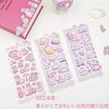 1pc Soft & Squishy 3D Flocked Sticker: A Rabbit Hugging A Heart, A Bear Lying On The Moon, Each One Is Cute & Warm, Emitting A Soft Pink Aura. A Delicate Gift To Add A Gentle Touch To Your Planner. - Multicolor - View 3