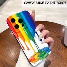 1PC Phone Case ,  Rainbow Paint Drip Design Case , Stylish Phone Case, Phone Decoration, All-around Lens Protection, Creative Small Gift, Funny Gift for Boys and Girls - Negro - Ver 2