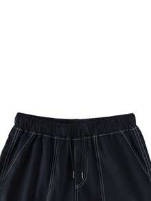 男士多口袋加大码工装裤，户外徒步运动裤，健身休闲宽松长裤，日常通勤训练跑步街头直筒裤，春秋季 - 黑色 - 查看 3