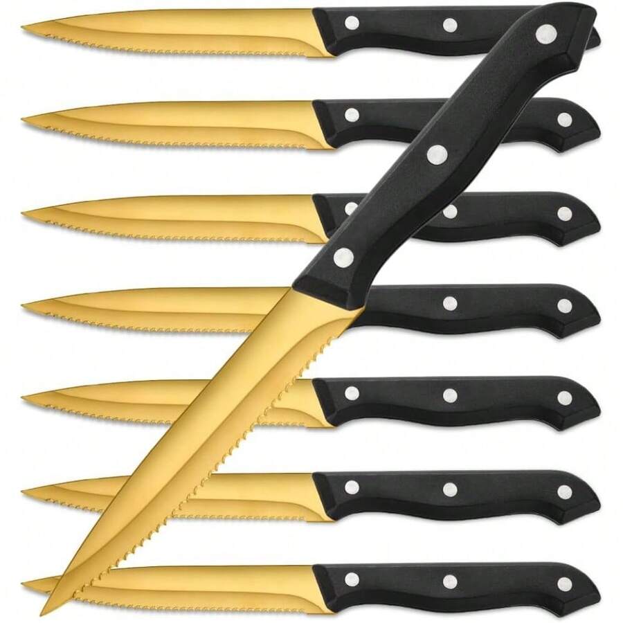 mhjJuego de Cuchillos Dentados para Carne: 8 Piezas de Cuchillos para Carne de Acero Inoxidable - Juego de Cuchillos Afilados para Pan/Mantequilla/Carne Doradosleeping Bags - 219353575 - Ver 1