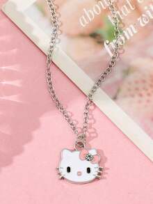 一套猫咪项链和手链套装 - 采用珐琅和水钻蝴蝶以及镂空心形吊坠设计，是送给女孩和青少年的可爱礼物 - 彩色 - 查看 5