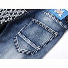 Jeans Slim Fit Elásticos Trendy para Hombres - Estilo High Street, Rasgados y Estampado Digital, Skinny Fit, Duraderos y Casuales - Azul - Ver 4