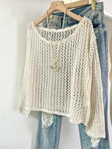 Áo khoác đi biển dài tay dáng suông, màu trơn, phong cách thường ngày dành cho nữ, thích hợp cho mùa xuân/hè. - Màu be - Xem 2