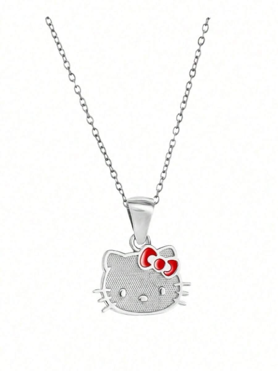 Sanrio 18K Gold Plated Stainless Steel Hello Kitty Pendant Necklace, Cute Cat Design, Gift For Women/Girlfriend - Silver - View 1