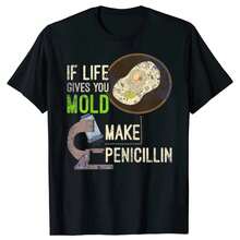 Camisetas gráficas divertidas de microbiología con estampado de penicilina para hombres y mujeres, camiseta casual de moda 100% algodón, camiseta suelta de biología - Negro - Ver 1