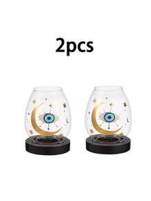 1个/2个装恶魔之眼玻璃烛台，复古透明中式禅意防风灯罩，圆形玻璃烛台，适用于烛光晚餐，禅意风格，卧室装饰，适合家居使用，趣味烛台礼品 - 彩色 - 查看 9