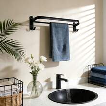 Simple Black Towel Rack, Suitable For Kitchen, Bathroom, Toilet Storage Hanger - الأسود - مشاهدة 6