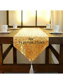 2 件装金色亮片桌布，尺寸 11.81*70.87 英寸，闪亮亮片桌旗，带流苏，派对用品，长方形金色亮片桌旗，适用于圣诞节、派对、婚礼、庆典（多种颜色可选） - 彩色 - 查看 10