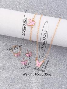 Set de 6 piezas de reloj de cuarzo cuadrado minimalista y pulsera, collar, aretes y anillo con mariposa rosa, correa de silicona, regalo ideal para el Día de San Valentín, versátil para uso diario - Rosa - Ver 5