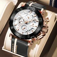 POEDAGAR's New Three Eye Six Pin Quartz Watch Features A Leather Strap That Showcases Your Personal Charm And Unique Craftsmanship - Rose Gold - View 14