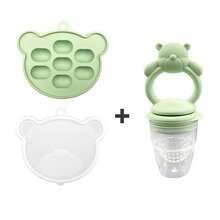2pcs Set, Bear Design Teething Toy + Ice Tray, Fruit & Vegetable Feeding Silicone Teether, Breastmilk Freezer Tray, Customizable Name, Baby Shower Gift - Multicolor - View 12