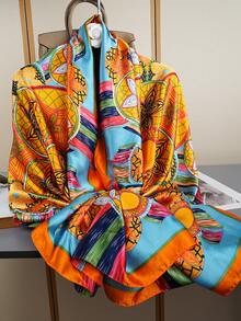 1条奢华85*180厘米防晒颈巾，女士户外披肩围巾，时尚印花围巾，多功能头巾，防风长围巾，新款设计 - 彩色 - 查看 3