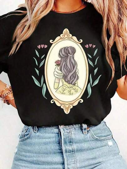 Camiseta Gráfica de la Princesa Belle de para Mujer - Top Casual Inspirado en Vintage, Tee Suave con Cuello Redondo Elástico para Primavera Verano Otoño, Atuendo Versátil & Conjuntos para Salidas de (, Opciones Multicolor), Moda Estacional, Ropa Casual Duraderaplayera de hombretops sudaderas para mujer