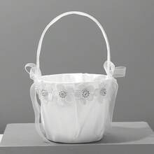 1pc White Lace Flower Girl Basket, Bridesmaid Flower Basket, Wedding Ceremony Basket - Multicolor - View 4