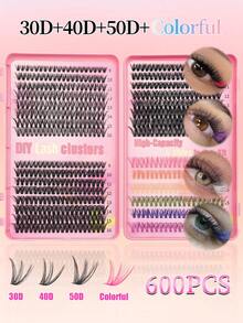 640PCS Multicolor Individual Eyelashes Book 30D+40D+50D+Colored 40D DIY Eyelash Extensions D Curl With Bond And Seal Lash Tweezer DIY Individual False Cluster At Home - 彩色 - 查看 13