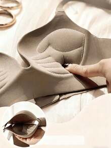 Women's Seamless Wireless Bra, Strong Lift And Gather, Designed For Larger Busts, Comfortable Backstrap Design, Prevents Sagging - Khaki - View 8