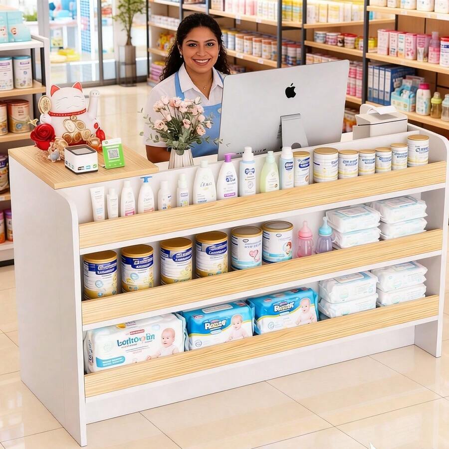 Mostrador De Recepción Con Cajón Y Estantes Multifuncional - Blanco - Ver 1