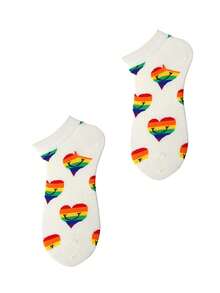 4 双情人节爱心主题船袜 - 男女皆宜，日常休闲穿着，情人节及社交活动的理想礼物，活力爱心和彩虹爱心设计，全年必备 - 彩色 - 查看 4