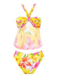 2026 New Arrival Sexy Long Floral Print 3 PiecesSwimsuit Set, European & American Style Vacation - Multicolor - View 5