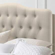 Linen Upholstered Headboard-Modern-Adjustable Height-Button Tufting, Beige - Beige - View 7