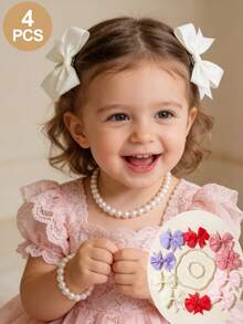 4 Stücke/Set Haarschmuck Set für Mädchen, enthält 2 Haarspangen, 1 Perlenkette und 1 Perlenarmband, geeignet für Mädchen ab 3 Jahren. Schleifen Haarspangen, passend für Frühlingsoutfits, Kinderaccessoires, können für Feiern, Jubiläumsparty Dekoration, Kindergeschenke verwendet werden, in verschiedenen Farben erhältlich, geeignet für Innen- und Außenbereich, Geburtstagsdekor, Fotografie Requisiten. - Verschiedenfarbig - Übersicht 8