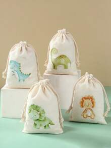 6pcs Reusable Jungle Animal Dinosaur Gift Bags With Drawstring, Jungle Animal Themed Birthday Party Home Holiday Decorations, Gift Wrapping Bags, Candy Bags, Back To School Supplies Bags, Jungle Party Supplies, Family Gathering Gift Packaging, Theme Party Favors, Birthday Gifts - Dinosaur - View 5