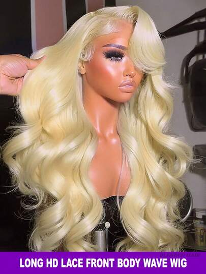 32 Inch #613 Blonde 13x4 Lace Front Wigs Human Frontal Hair Pre Plucked 200% Density Body Wave Lace Front Wigs Blended Hair Wig 13x4 HD Transparent Full Frontal Colored Natural Wig For Woman