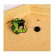 1pcs Cats In Plants Metal Black Cat Potted Plant Badges Lapel Brooches Fun Animal Plant - D - View 10