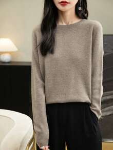 Women's Crew Neck Long Sleeve Sweater, Warm And Soft Knit Pullover For Autumn/Winter - Camel - View 5