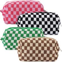ZLFSRQ 4Pcs Checkered Pencil Case Cute Pencil Pouch For Teens Checkered Makeup Bag Medium Travel Cosmetic Bag Makeup Pouch For Purse Aesthetic  Zipper Toiletry Bags(Green//Brown) - 格紋圖案4件組粉紅色/黑色/綠色/棕色 - 查看 2