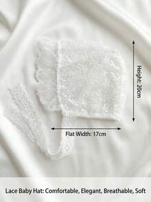 1顶复古蕾丝婴儿帽，可作传家宝洗礼帽和摄影帽，饰有精致刺绣花卉图案，超柔软棉质波西米亚风摄影道具，适合新生女婴，6-24个月（米色/白色） - 1PC - 查看 7