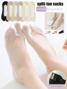 1/3/6 双装女士分趾船袜，轻薄透气防滑吸湿隐形袜，适合春夏穿着，也适合搭配猪蹄鞋和高跟鞋。 - 彩色 - 查看 1