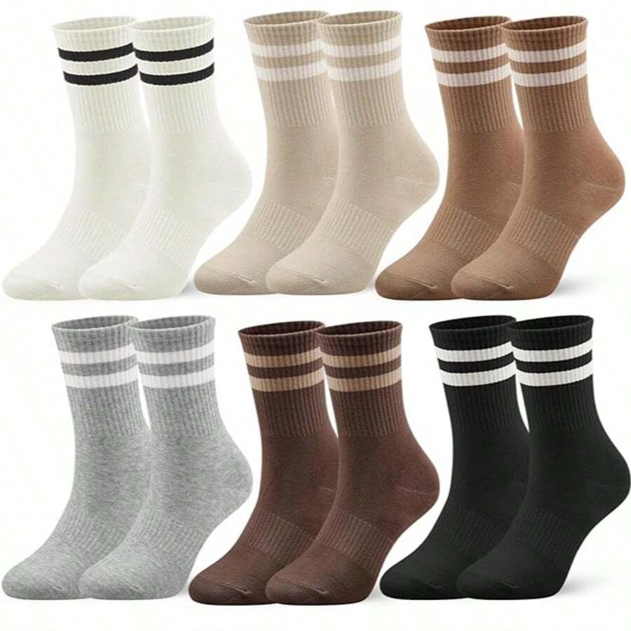 6 paia di calze alla caviglia da donna a righe, traspiranti, casual, adatte per lavoro, sport, ciclismo, versatili, di moda, per studenti, autunnali - Multicolore - Visualizzare 1