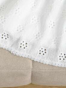 Summer Baby Girl Fashionable Casual Outdoor Vacation Minimalist Matching White Jacquard Hollow Lace Back Irregular Round Neck Sleeveless Top And Mini Skirt 2-Piece Set - White - View 8