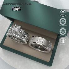 Bridal Sets Wedding Ring Sets His And Hers Promise Ring Couples Bridal Sets Women S925 Sterling Silvery Moissanite Man Wedding Bands With Couple Ring Box - 白色 - 查看 4