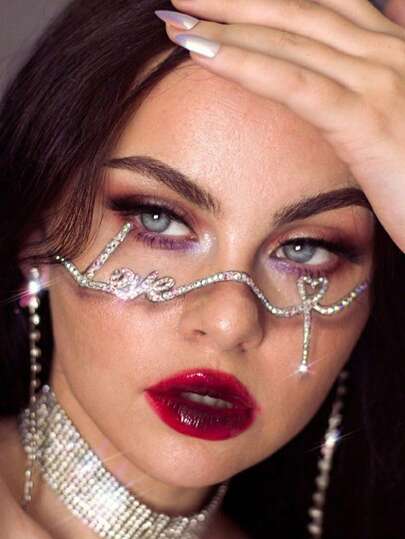 1pc Silver & White Rhinestone Teardrop Eyeglasses Frame, Sparkling Rhinestone Street Style Vintage Accessory, Letter Frame For Women