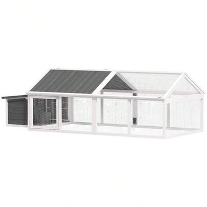 Chicken Run, Wooden  With Nesting Box, Openable Roof For 4-8 Chickens, Rabbits, Ducks, For Garden - White