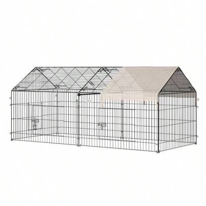Metal Chicken Run Coop With Water-Resistant Cover, Outdoor Poultry Shade Cage For Bunny, Guinea Pig, Easy To Store & Set-Up, Beige