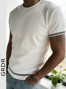 GRDR Men's Summer Round Neck Solid Color Short Sleeve Knit Sweater, Suitable For Summer Outings, Essential For Fashionable Styling - White - View 4