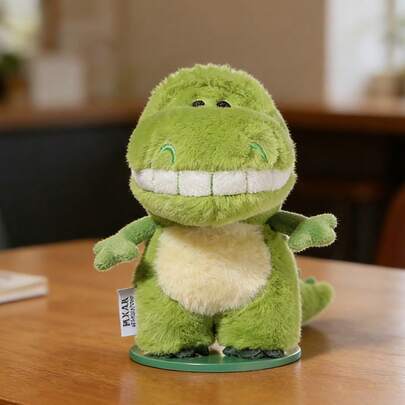 Miniso Disney Pixar Series Rex Magnetic Plush Figurine Ornament & Keychain - Soft Fluffy Fabric, Grinning Dinosaur Design With Contrasting Belly Detail, Dual-Purpose For Desktop Decoration & Bag Hanging Accessory(1 PC)