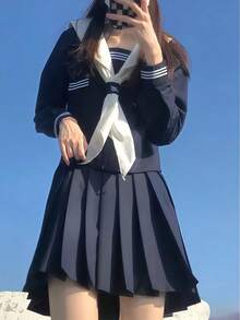 1 قطعة زي تنكري على طراز المدرسة اليابانية، ملابس علوية كولونيل بحري طويلة الأكمام + تنورة مصغرة مطوية + طقم ربطة عنق، زي مدرسي على طراز JK مناسب لتصوير الصور، تنكر التخرج، موعد في الحديقة، عيد الحب، زي نادي البنات، حفل الكرنفال - متعدد الألوان - مشاهدة 14